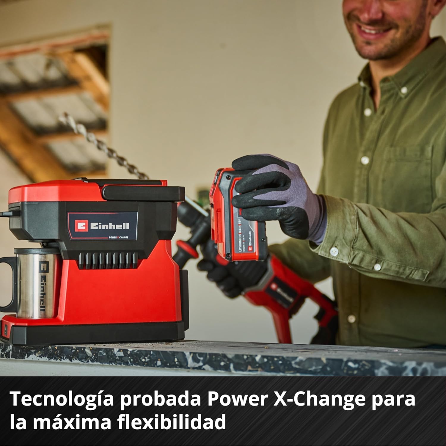 Einhell Cafetera con batería TE-CF 18 Li-Solo | PXC | 18 V | depósito 240 ml | para café filtrado/cápsulas | Asa de transporte | Taza de café con tapa | Sin batería