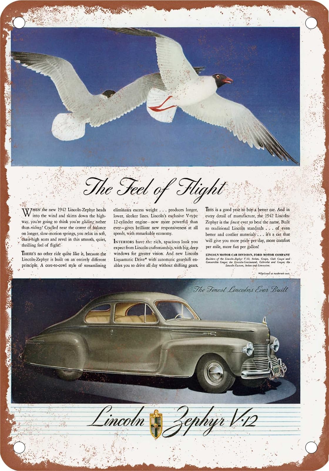 Miaomansenstore Metal Sign - 1942 Lincoln Zephyr Vintage Ad 02 - Old Retro Rusty Look Home Decor