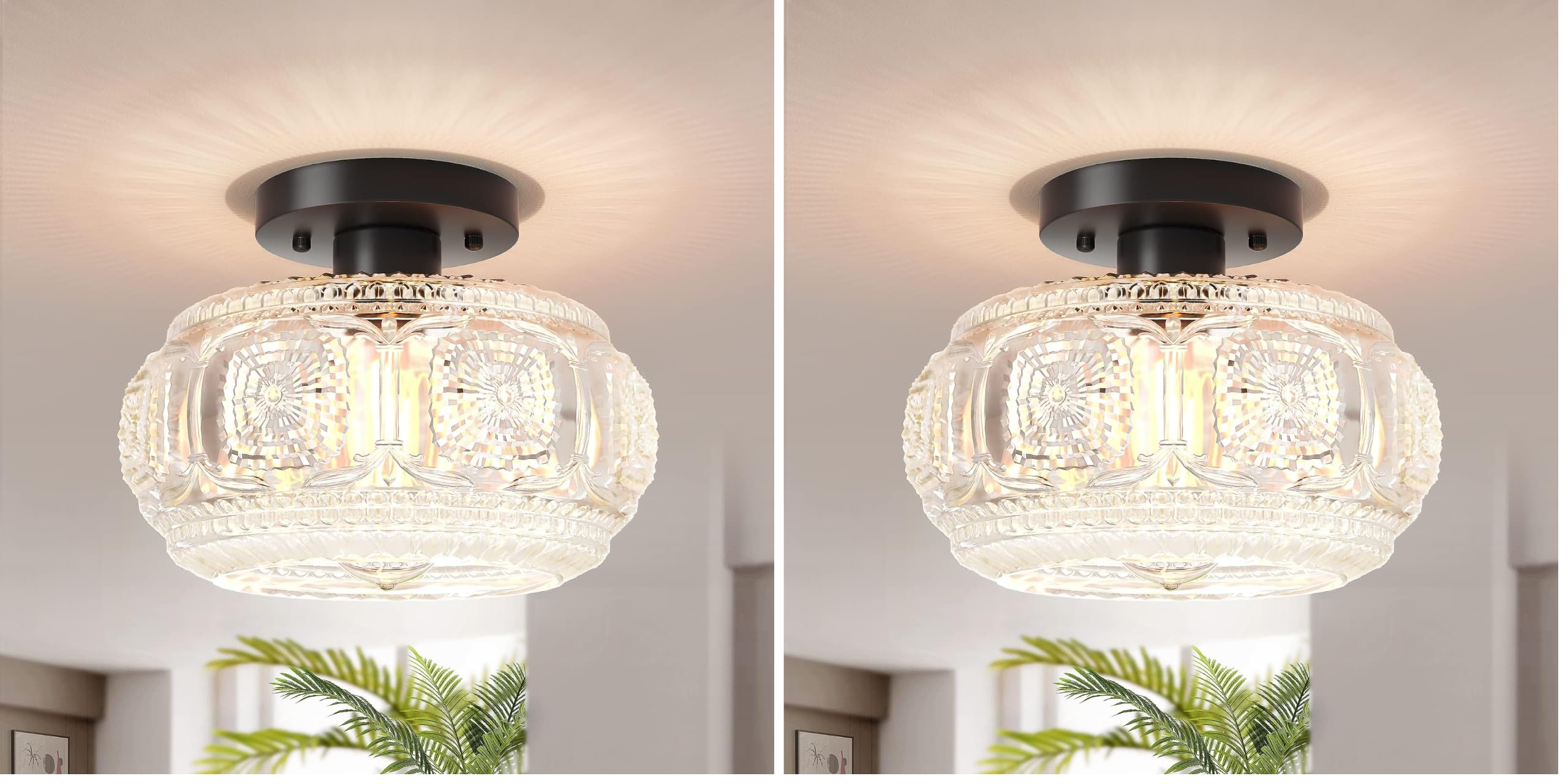 Semi Flush Mount Ceiling Light, Globe Glass Ceiling Light Fixture, Black Modern Lighting for Hallway Porch Corridor Kitchen Bedroom, Bulb Not Included (Pack of 2)