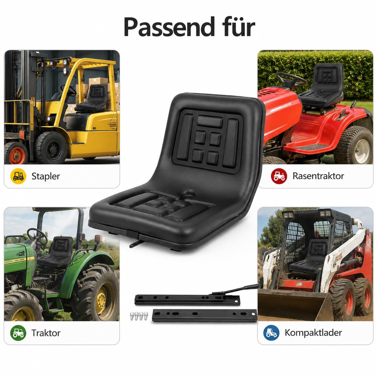 Siège de tracteur, siège rembourré pour tracteur à gazon avec traîneau réglable, siège pour tracteur, tondeuse à gazon, chargeur compact, noir, 44,5 cm de large