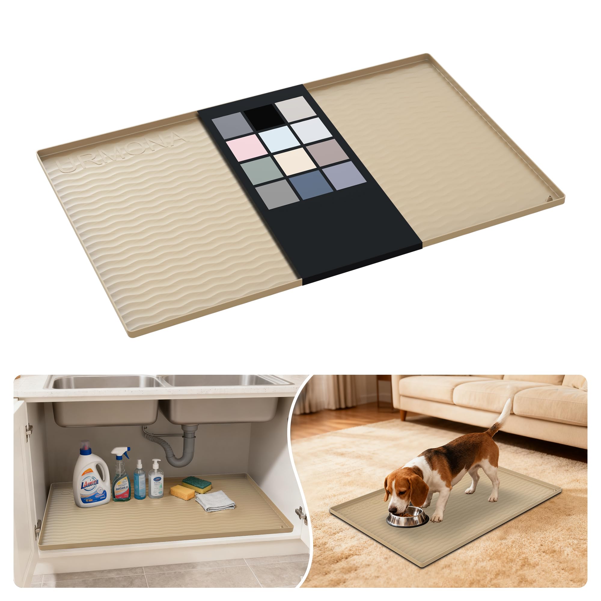 URMONA Waterproof Silicone Under Sink Mat, 34 x 22 in, Flexible Shelf Liner