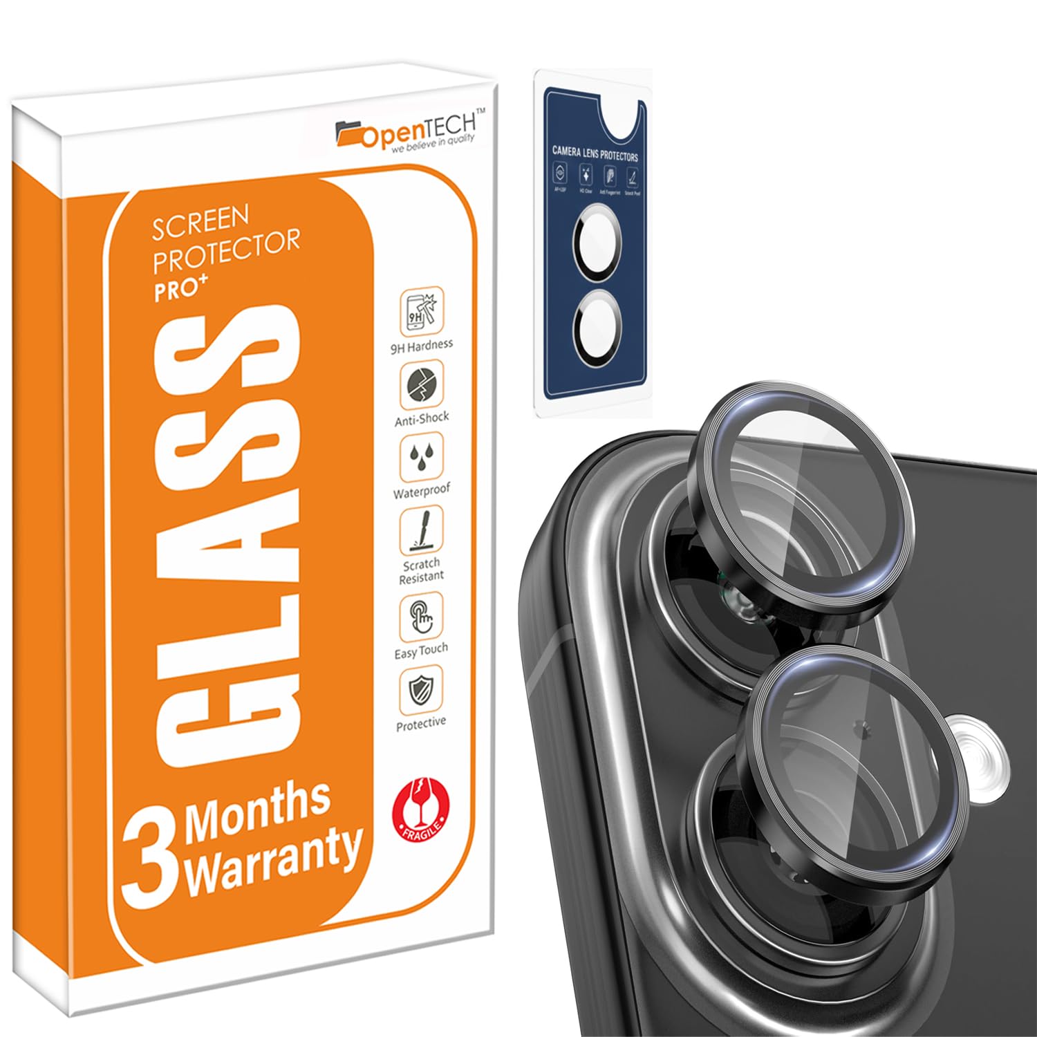 OpenTech® Premium Camera Lens Protector Compatible For iPhone 17/16 /16 Plus Camera Lens Protector Black With Easy Installation Frame – Military-Grade Anti-Scratch, Case-Friendly, 9H Tempered Glass.-picture-26