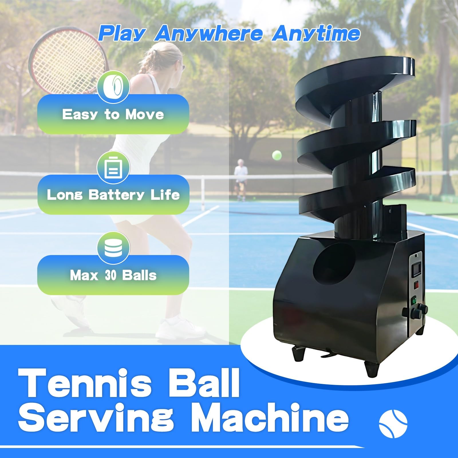 Macchina Tennis Portatile e Lanciapalle Tennis con Alimentazione Automatica, Intervallo Lancio Regolabile e Lunga Durata per Sessioni Quotidiane