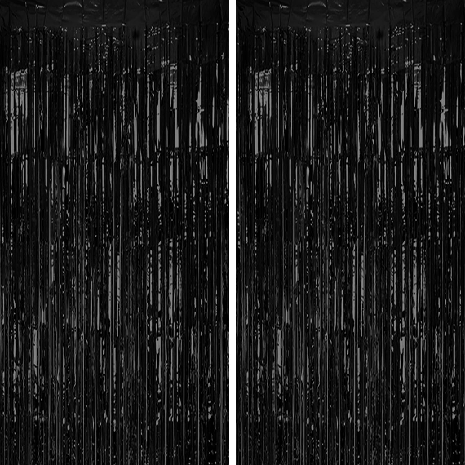 2 Pack Foil Fringe Backdrop - Black Shiny Tinsel Curtains for Party Decoration/Photo Booth Props - 3.3x6.6 FT Metallic Foil Backdrop for Birthday, Wedding, Graduation, Christmas.