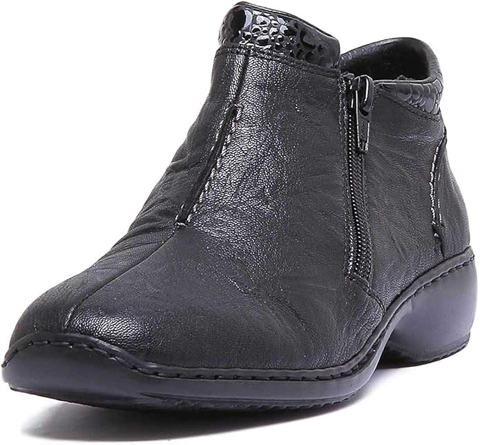 Amazon.com | Rieker Doro L3882-01 Black Leather Womens Zip Up Ankle Boots 8 | Ankle & Bootie