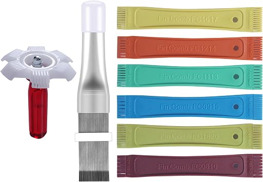 8 Pcs Air Conditioner Fin Comb Cleaner kit AC Coil Cleaning Brush 5 Different Fin Combs Condenser Fin Straightener AC Evaporator Comb Radiator Repair Clean Tool Multicolor 8pcs