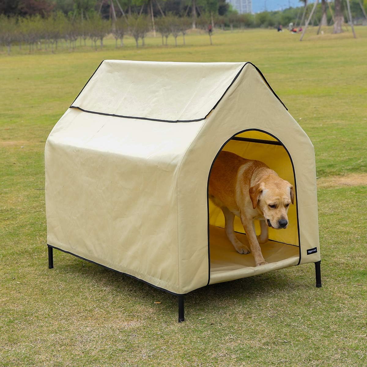 Amazon Basics Elevated Portable Pet House, Large (51 x 41 x 34 Inches), Khaki