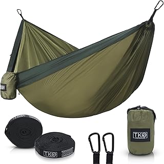 TKO Outdoor Double Camping Hammock - Portable Hammocks with Hanging Ropes | Lightweight Parachute Tree Hammock Tent for Ba...