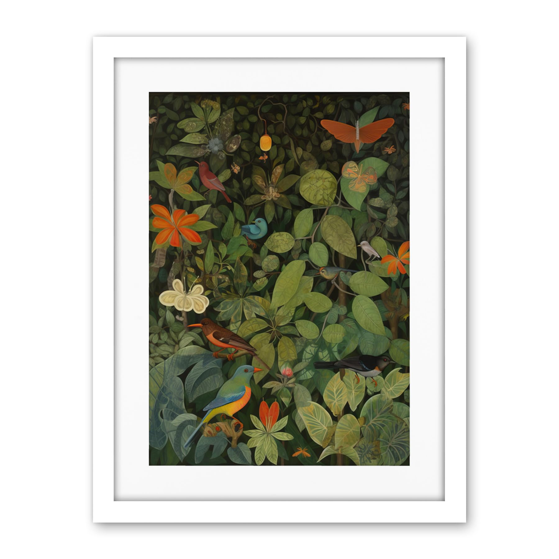 Artery8 Audubon Style Birds and Insects in Jungle Artwork Framed Wall Art Print 18X24 Inch