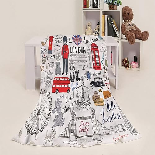 Miniatura 2 de Manta de bebé de algodón, Doodle manta de bebé personalizada, autobús de dos pisos de Londres, esponjosa y cómoda, 30 x 40 pulgadas, manta de felpa
