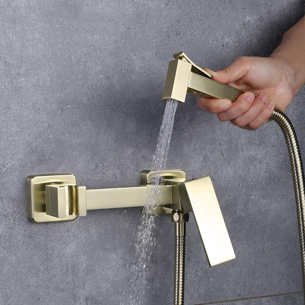 Szczotkowane złoto, bidet, natrysk z zimną i ciepłą wodą, mosiężny, przenośny, do mycia pieluch, zestaw natryskowy, montowany na ścianie, prysznic, bidet, kran do higieny osob