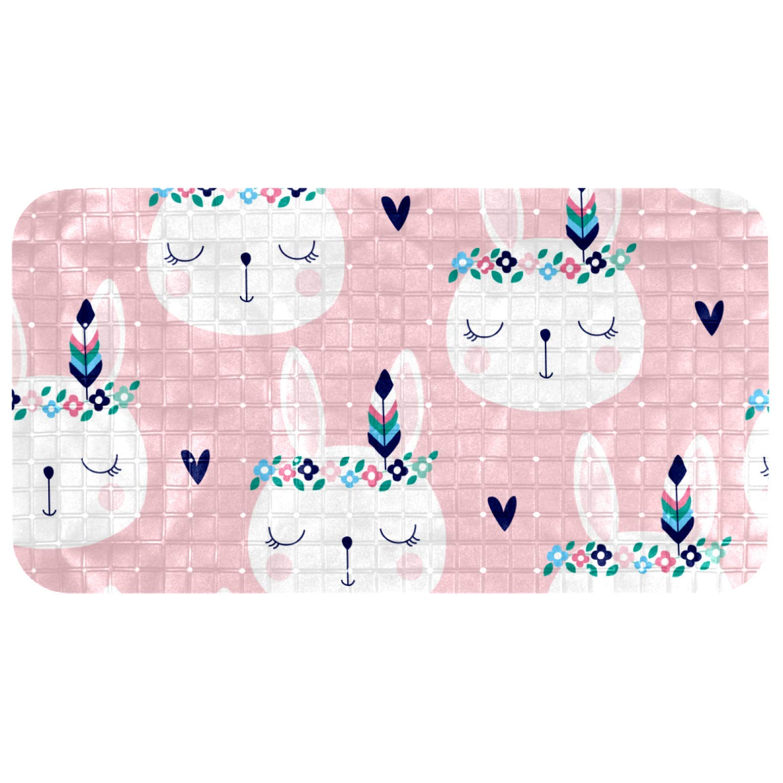 Alfombrilla de baño para evitar resbalones en mármol con diseño floral de conejo de Pascua 35x66