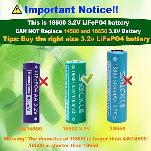 Miniatura 4 de Shockli 18500 - Baterías solares de 3.2 V, batería solar recargable LiFePO4 de 3.2 voltios 1100 mAh para luces exteriores (paquete de 3)