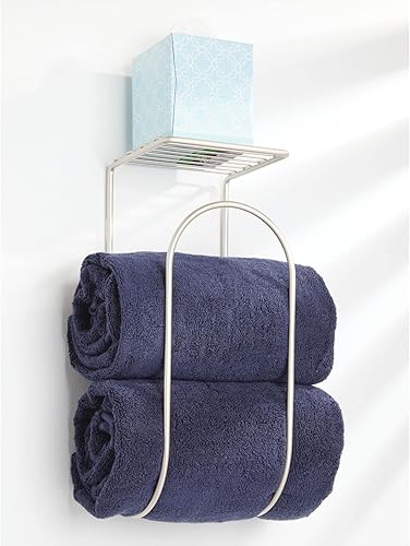 Miniatura 3 de mDesign. - Toallero de metal moderno, para montaje en la pared, y organizador con estante de almacenamiento, para toallas de baño, paños de baño,