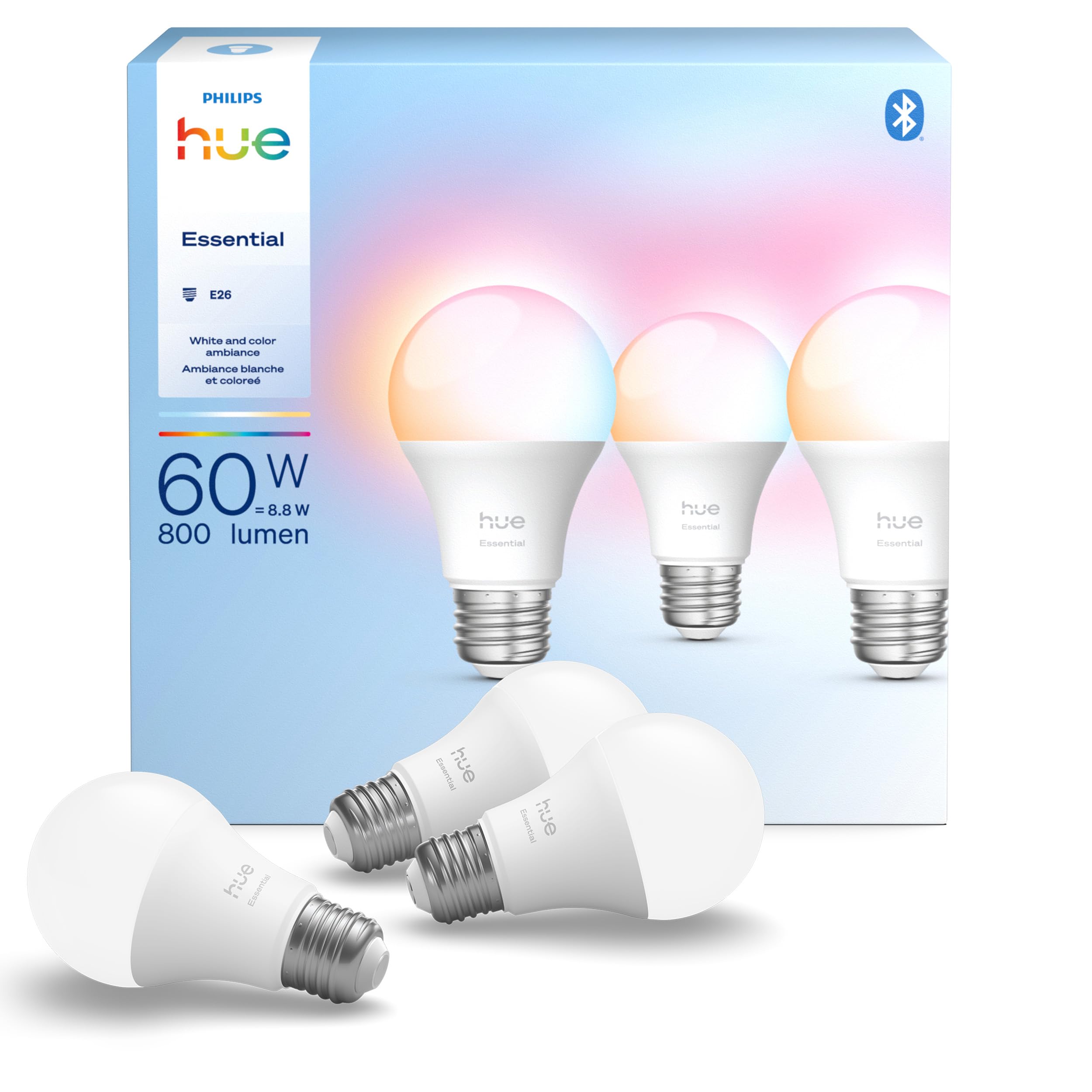 Philips Hue Essential Smart LED A19 Bulb, White and Color Ambiance