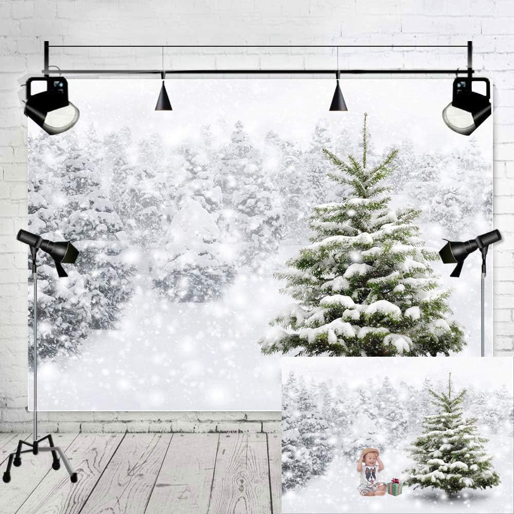Fanghui Christmas Photography Backdrops Xmas White Snow Tree Photo Natural Winter Props Party Decoration Vinyl Background Studio Booth 7x5ft