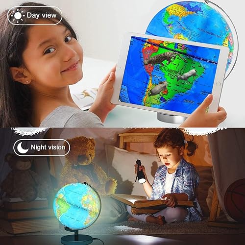 Miniatura 2 de AR - Globo del mundo iluminado para niños, mapa claro colorido regrabable de fácil lectura, juguete educativo interactivo STEM, lámpara iluminada,