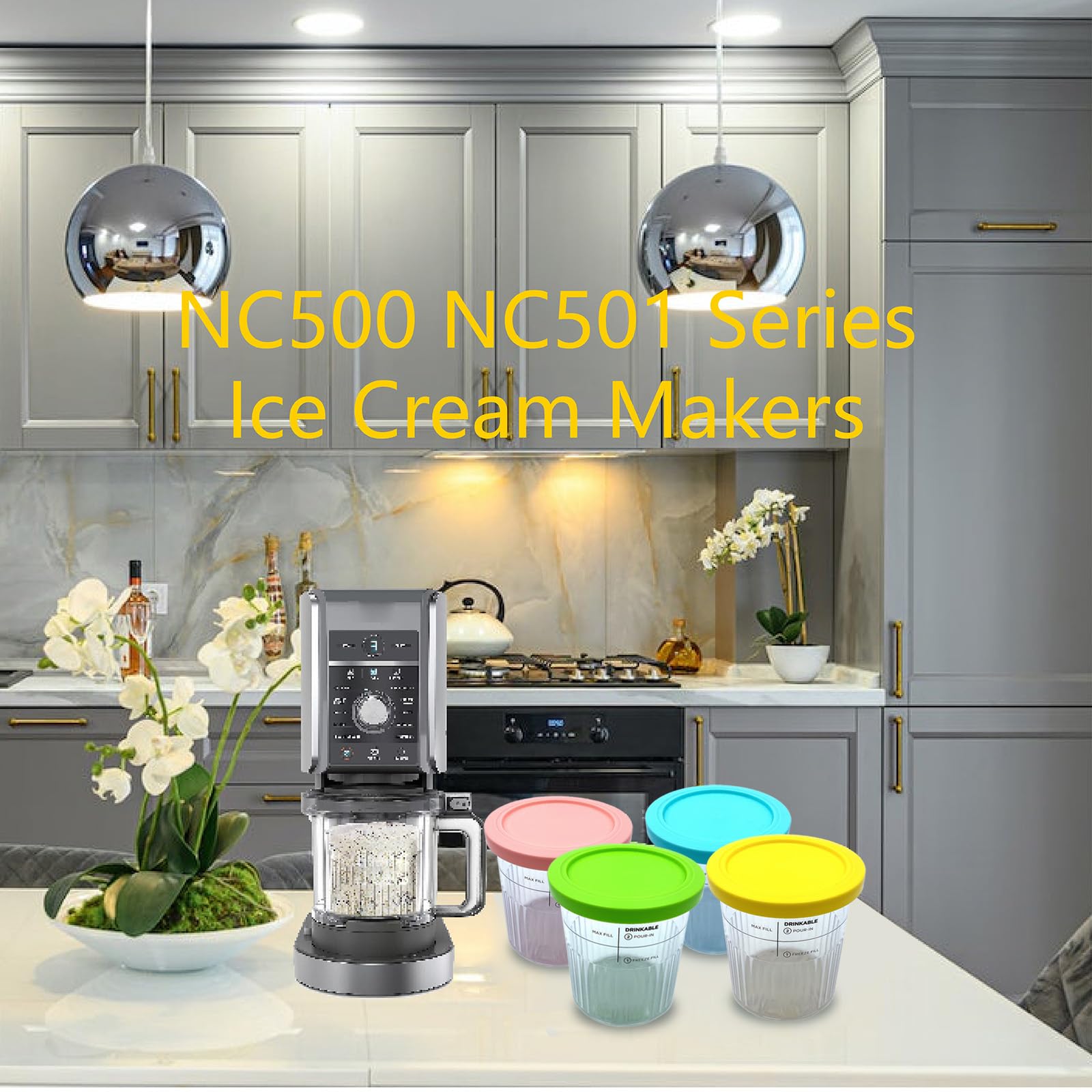 Lot de 4 Récipients de Rechange pour Ninja Creami Pints et Couvercles