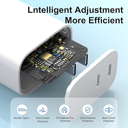 Miniatura 3 de Bloque de cargador USB C, paquete de 3 bloques de carga rápida USB C de doble puerto, enchufe de cargador de pared tipo C para iPhone 17161514131211