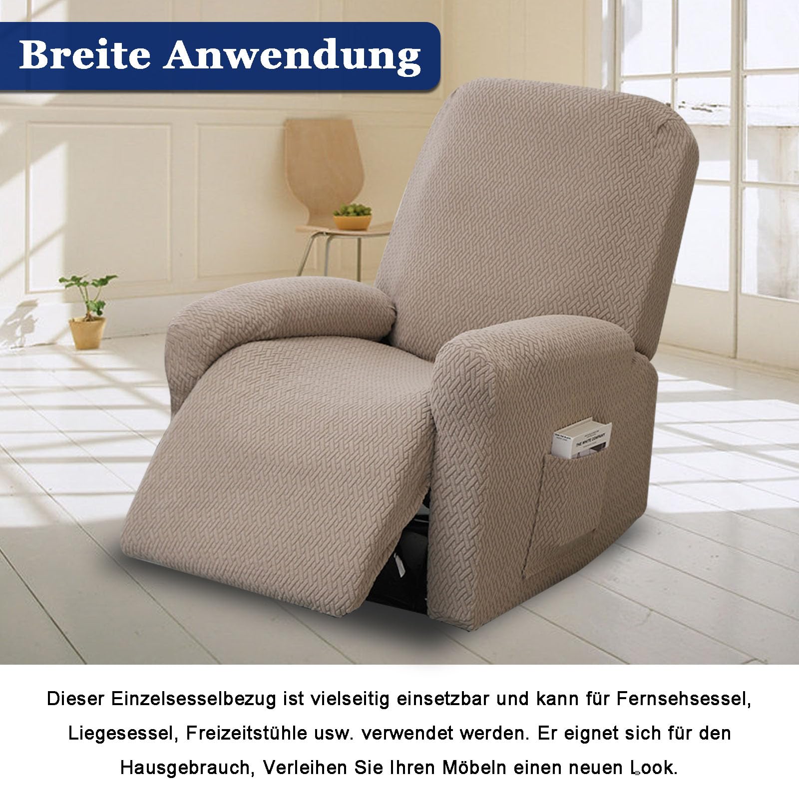 Chingcoo 4-delige stoelhoes, all-inclusive stoelbeschermer voor relaxstoel, stoelbeschermer voor televisiefauteuil, complete stoelhoes, stretch stoelhoes met zakken (donkergrijs