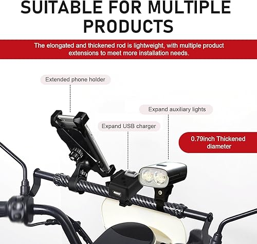 Miniatura 4 de 1 barra transversal para motocicleta, extensión de manillar ajustable de 11.8 a 17.7 pulgadas para soporte de montaje de teléfono, extensión de