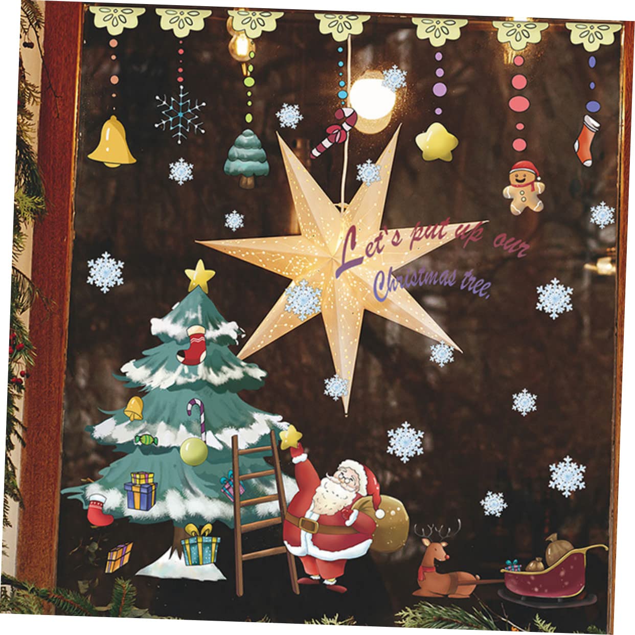 HOMSFOU 8pièces Autocollants De Noël Pour Fenêtres Décoration Festive Avec Père Noël Et Cloche Facile à Appliquer Retirer Parfaits Pour Vitrines Maison Ambiance Joyeuse Pour Fêtes