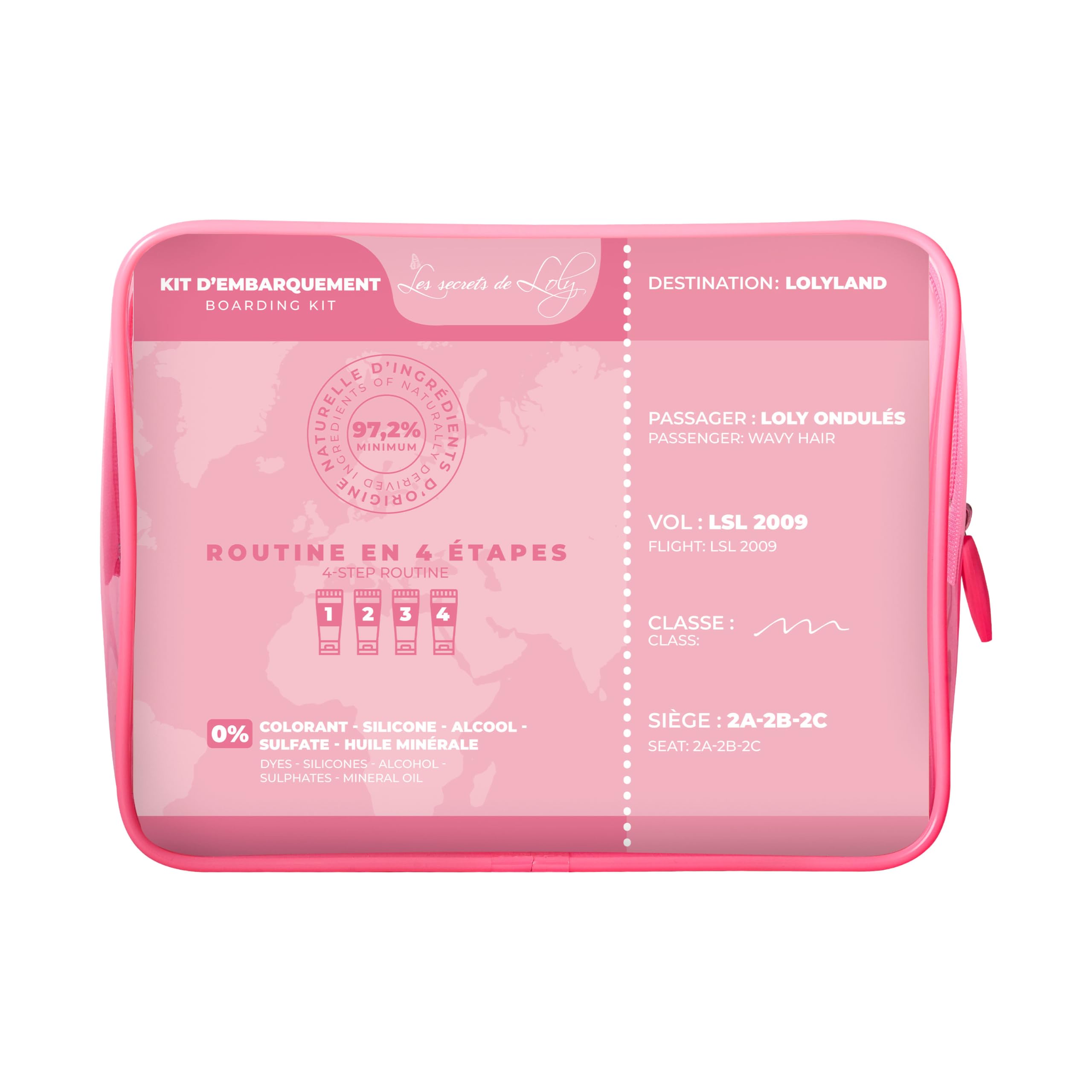Les Secrets de Loly - Trousse de Voyage Cheveux Ondulés – 4 Soins 100ml | Shampooing + Après-Shampooing + Leave-in + Gelée | Format Cabine