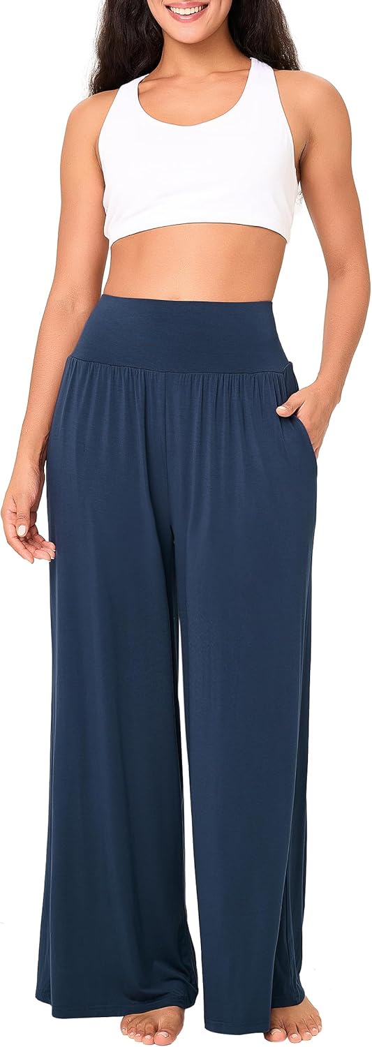 BAMBOO COOL Women Pajama Pants High Waisted Wide Leg with Pockets Lounge Sleep Bottoms Casual Lounge Yoga Pants