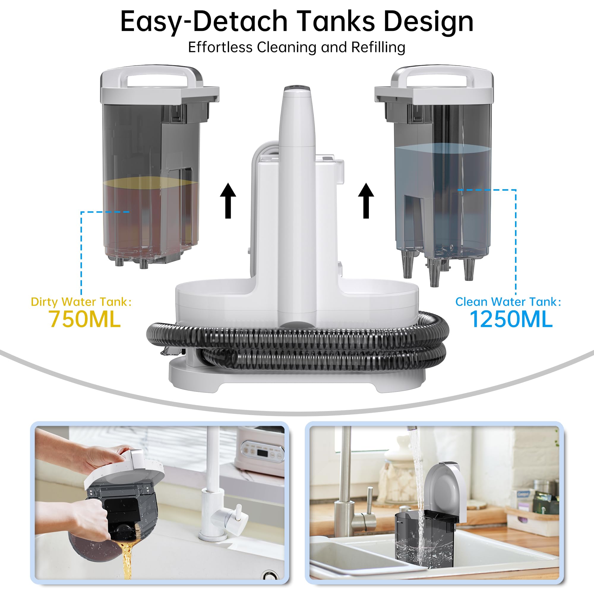 Waschsauger Teppichreiniger, Polster und Teppichreiniger Fleckenreiniger für Teppiche, Treppen, Polster, Auto und Couch | Fleckenentferner, leistungsstarker 450 Watt Motor