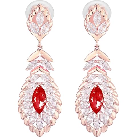 Clip On Crystal Dangle Non Pierced Earrings for Women 14K Gold Plated Jewelry