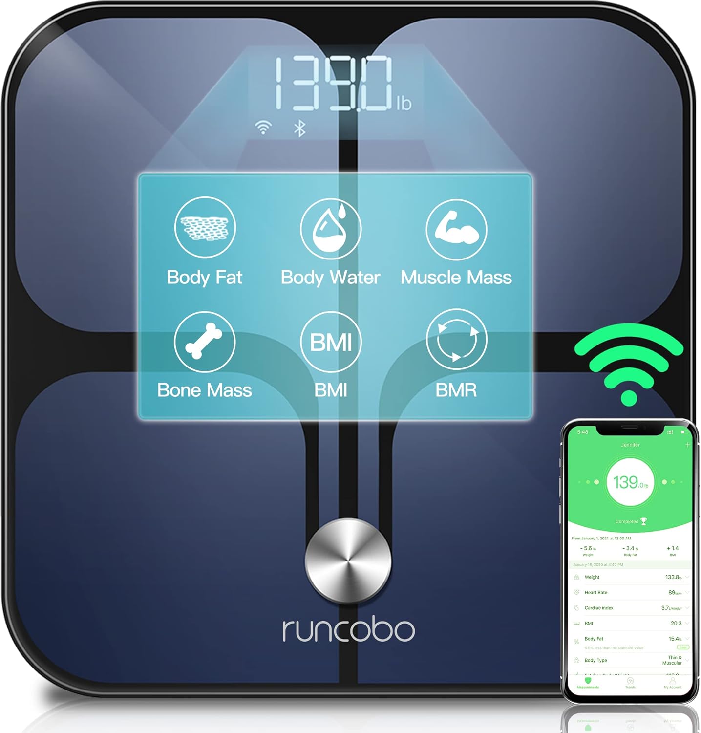 runcobo Weight Scale WiFi Bluetooth Auto Switch Smart Scale