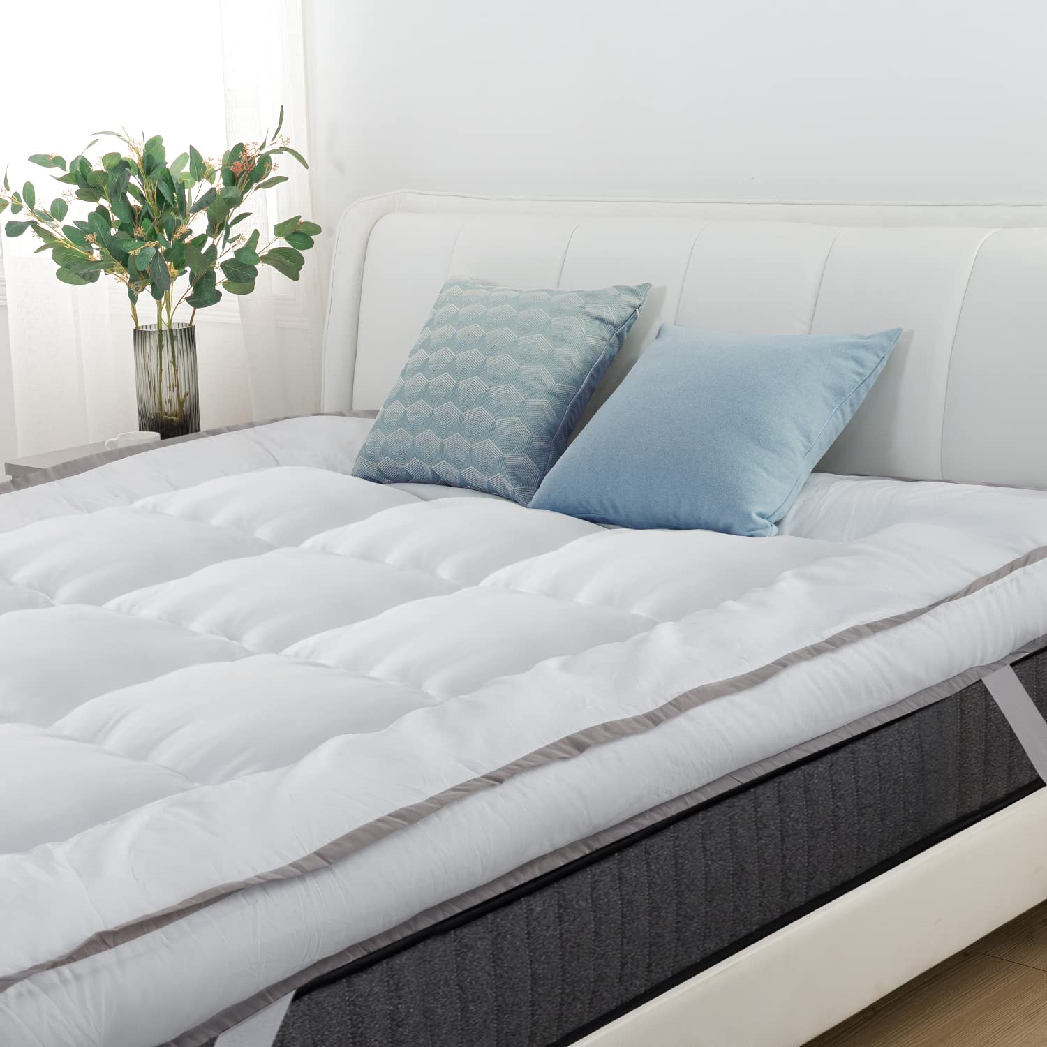 QUEEN ROSE Mattress Topper Queen, 3 Inch Cooling Pillow Top Mattress Topper, Breathable Sleeping Bed Pad Topper Covers, Plush Quilted Snow Down-Like Fill for Back Pain Relief and Soft Sleep