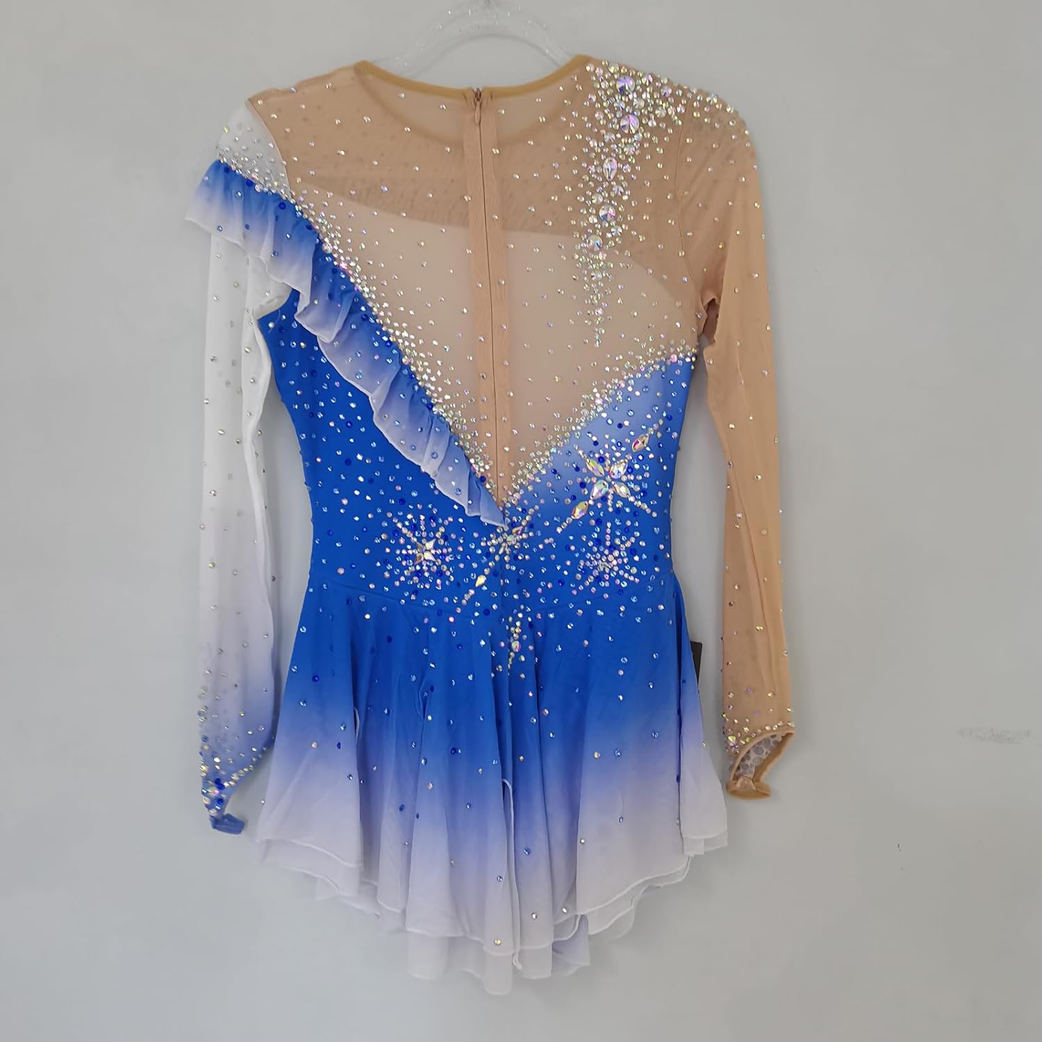 LIUHUO Figure Skating Dress Girls Women Blue Long Sleeves Crystals Performance Competition