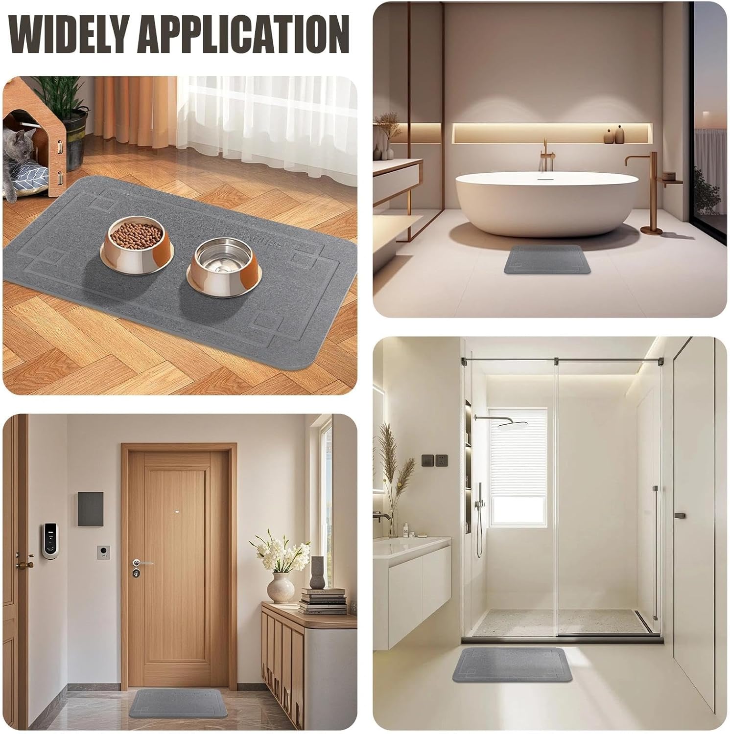 Stone Bath Mat, Super Absorbent Diatomaceous Earth Shower Mat, Non-Slip Fast-Drying Diatomite Stone Bath Mats for Bathroom, 23.6'' × 15.4", Grey, 2 Pack