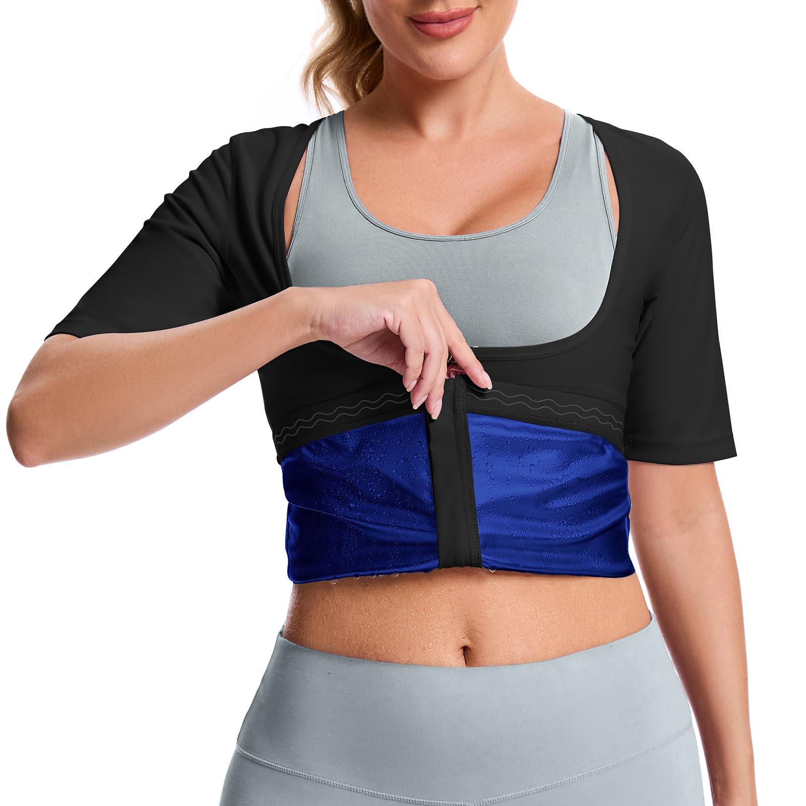 CEIUEO Sauna Suit for Women Sauna Shirt for Women Sweat Body Shaper Waist Trainer Top with Zipper(BK M)