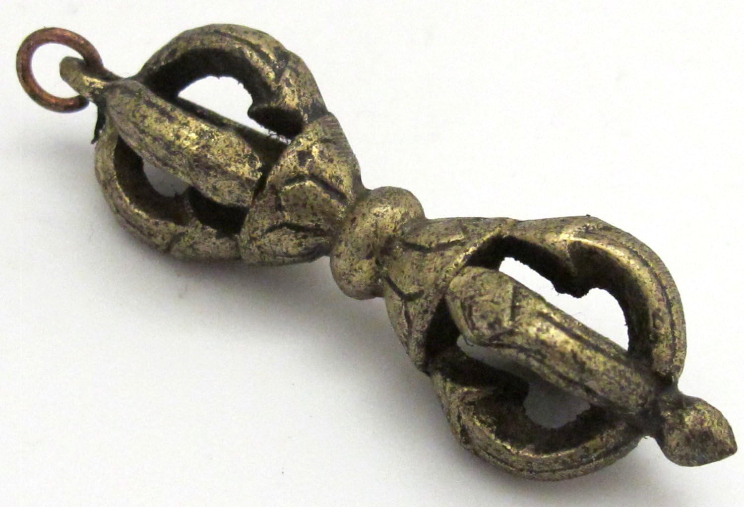 Long Tibetan dorje Solid Brass Pendant Antiqued Finish from Nepal - CP064
