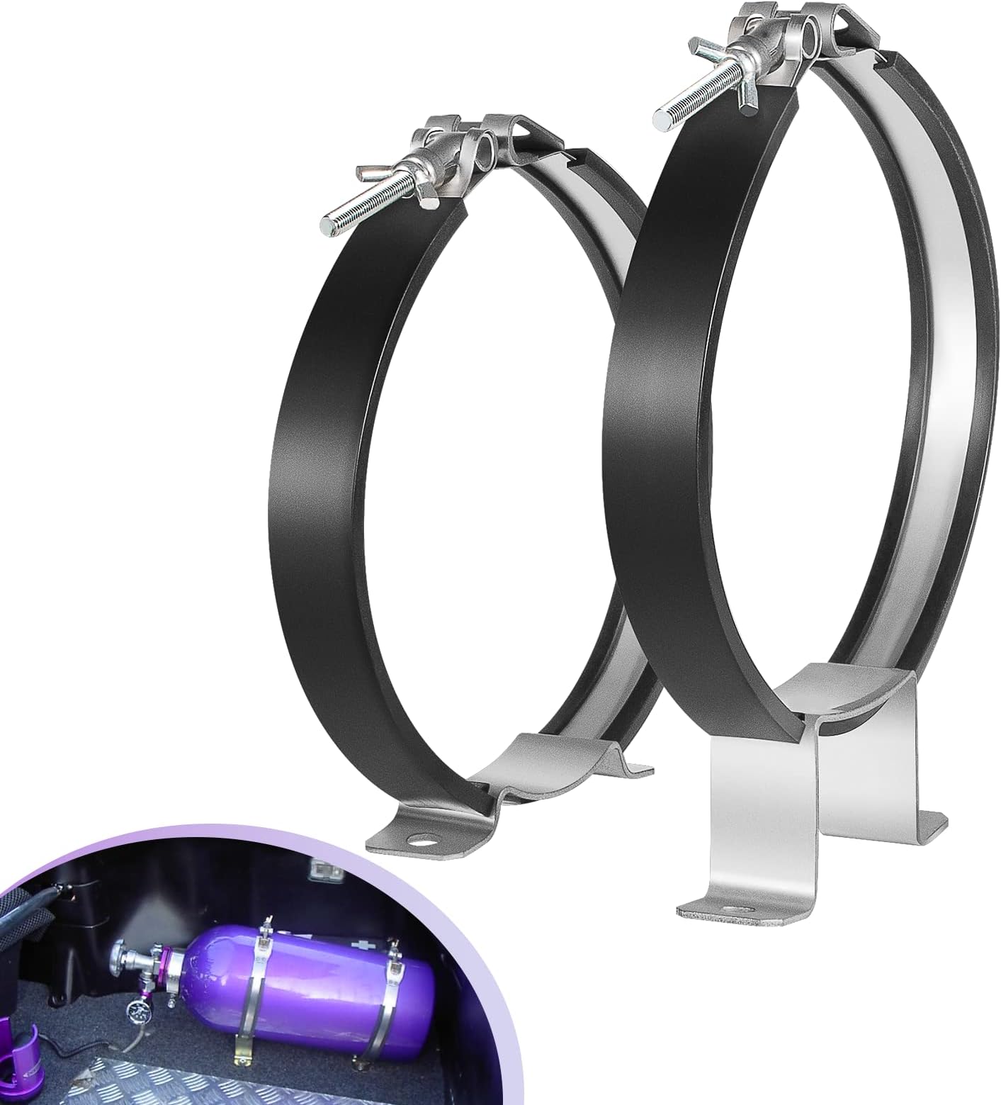82013 Nitrous Oxide Bottle Bracket Kit for Mounting All 10 lb or 15 lb Nitrous Bottle Stainless Steel Polished Pair