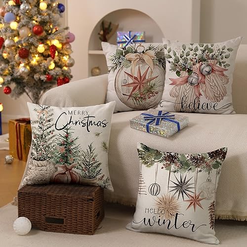 Miniatura 4 de DFXSZ Juego de 4 fundas de almohada de Navidad de 16 x 16 pulgadas, guantes de árbol de Navidad, fundas decorativas de invierno para decoración de
