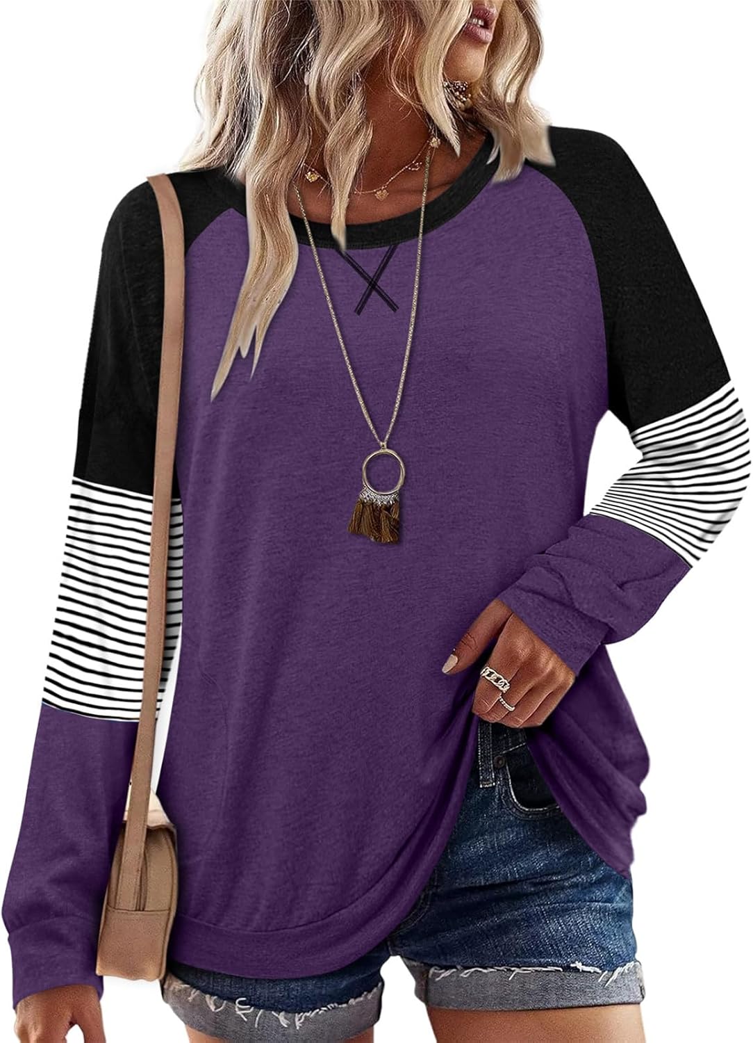onlypuff Long Sleeve Tunic Top for Women Casual Loose Fitting Fall Fashion Clothing with Pockets - Image 2