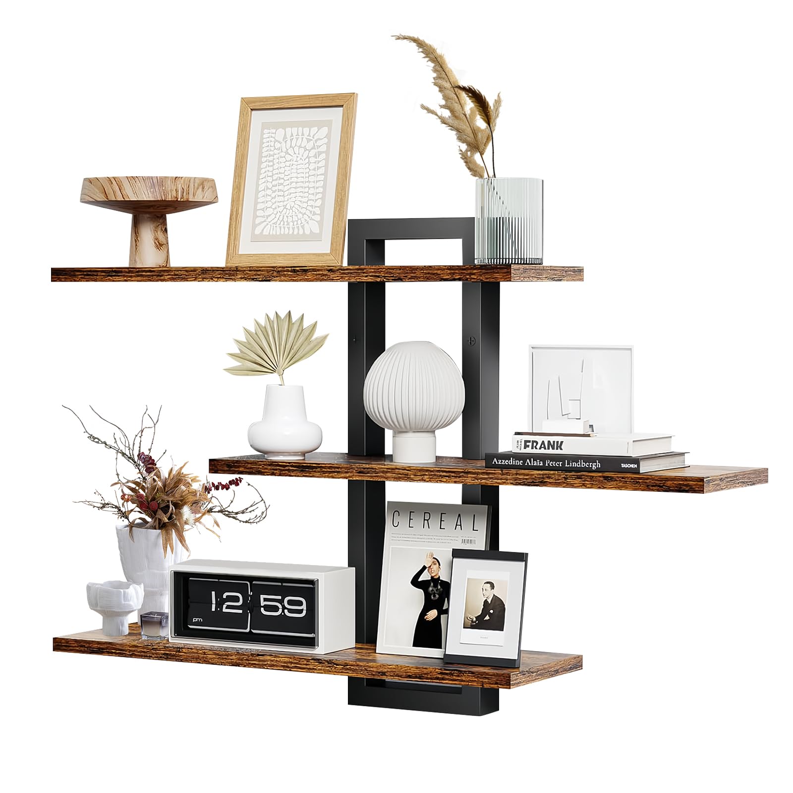 Estantería de Pared de 3 Niveles, Estante Flotante, Repisas de Pared, Estante Colgante Ajustable Decorativo para Sala de Estar, Baño, Dormitorio, Cocina (Marrón)