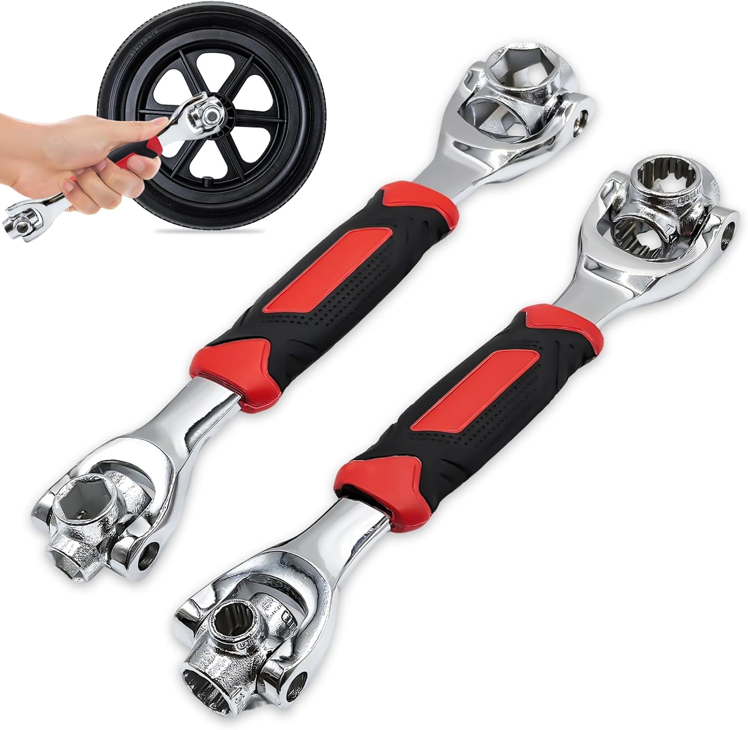 2 Packs 52-in-1 Socket Wrench, Universal Multifunction Wrench Tool with 360° Rotating Head and Rubber Handle, Multi Size Span Tool for Auto Car Repair