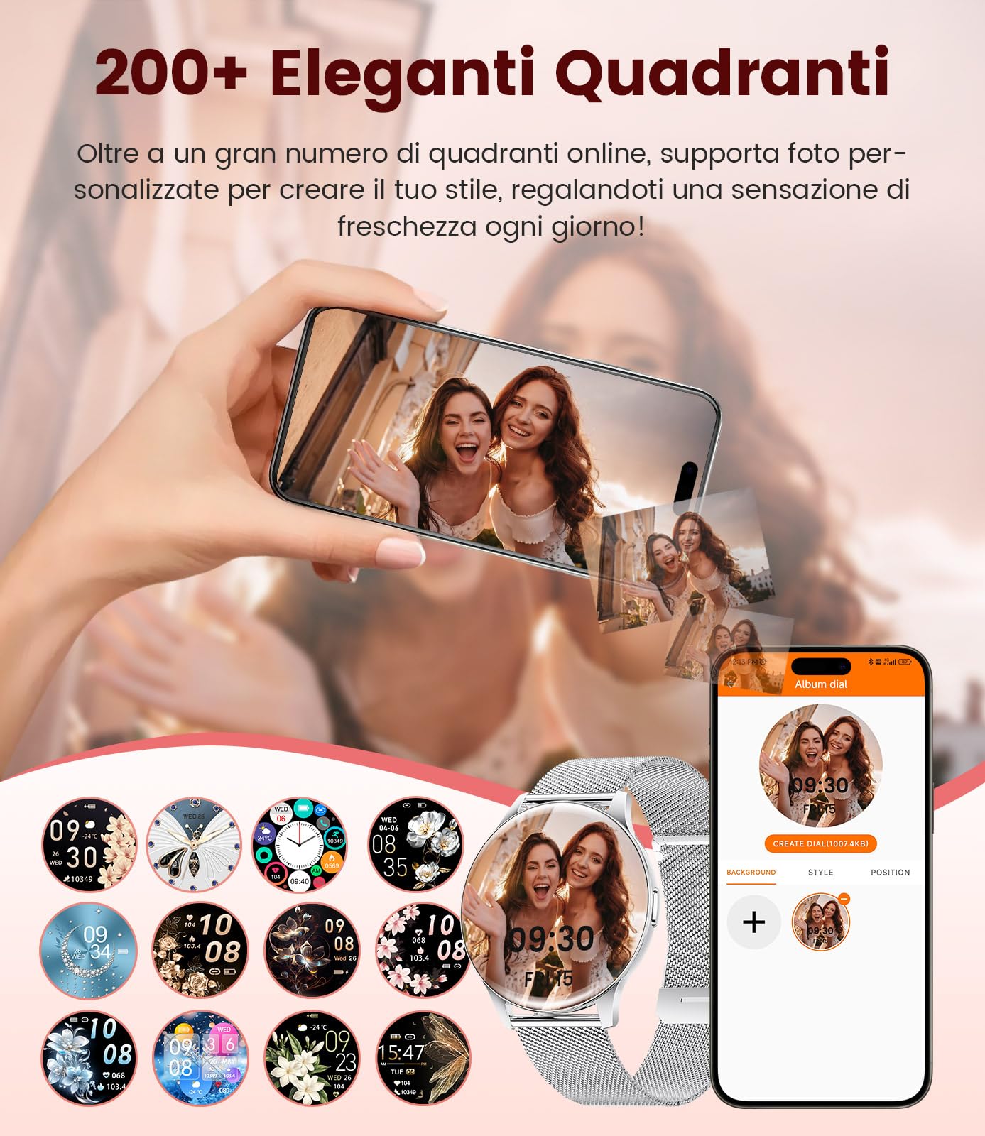ESFOE Smartwatch Donna,Display AMOLED curvo 1,43", 7,9 mm ultrasottile,Orologio Smart Watch con Chiamate,2 Cinturini,Frequenza Cardiaca,IP68 Impermeabile Fitness Tracker Android iOS Argento