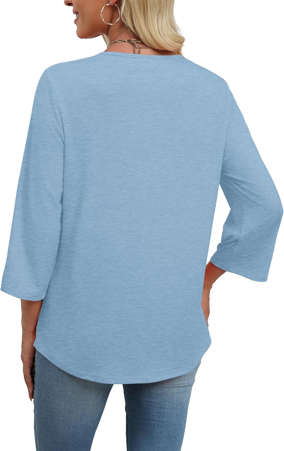  3/4 Length Sleeve Womens Tops Boho V Neck Lace Shirt Trendy Blouses Dressy Casual Vacation Clothes S-3XL thumbnail