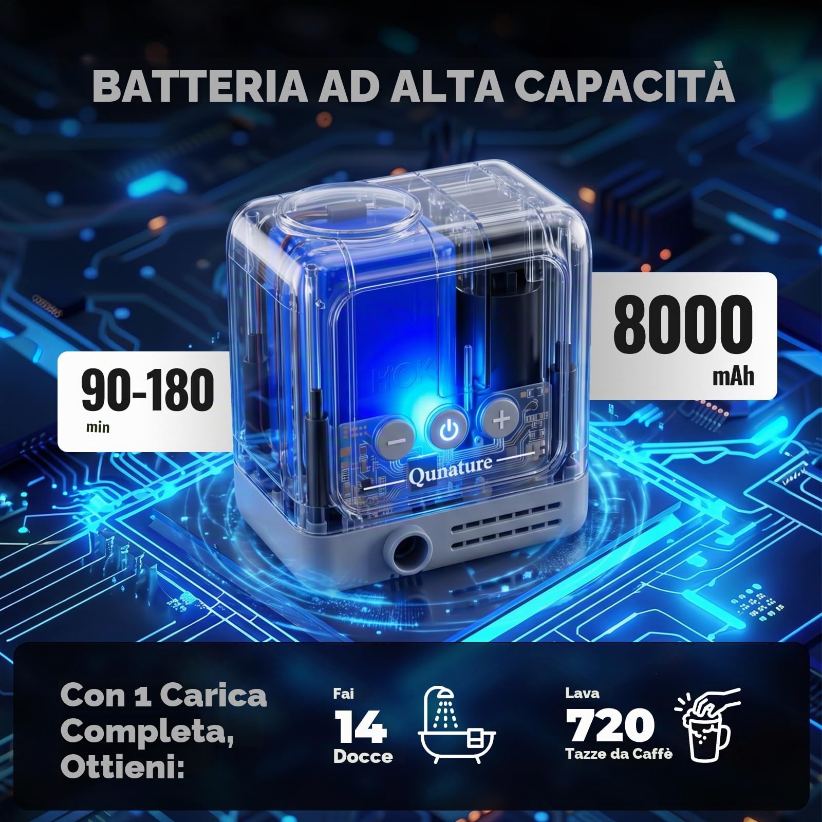 Doccia da Campeggio Portatile IPX8 con Display Digitale | Ricaricabile 8000mAh, 3 Modalità di Doccia, con Tubo da 2m e Soffione, per Viaggio Spiaggia Animali Domestici