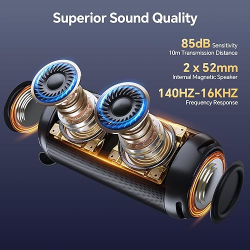 Miniatura 8 de FULMINARE Altavoz Bluetooth portátil con sonido HD de 26 W, altavoces Bluetooth inalámbrico 6.0, tarjeta AUX y TF y entrada USB, luces LED, IPX5