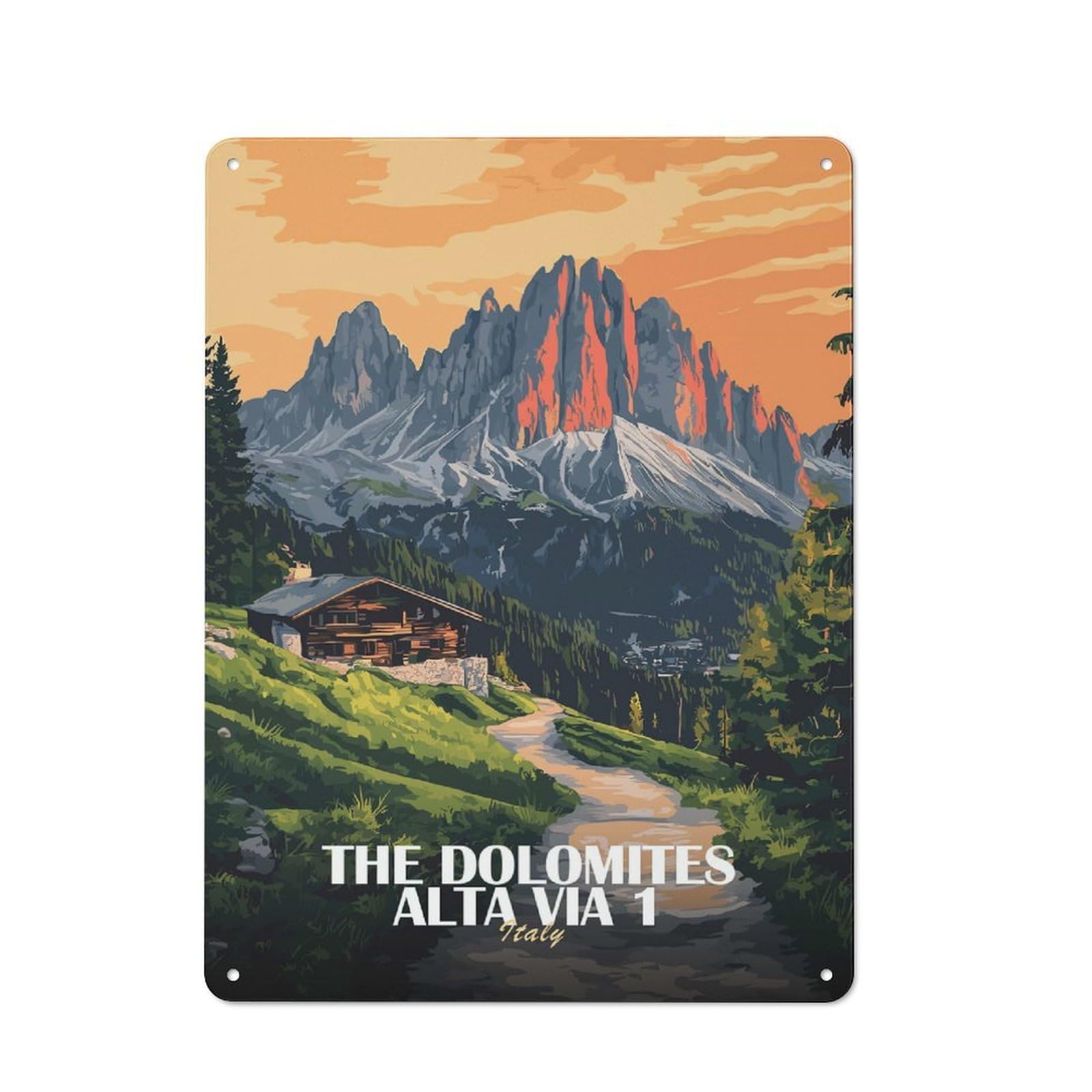 Junmoney Style-20 Rustic Tin Sign 40X30cm Featuring The Dolomites Alta Via 1, Italy For Living Room Wall, For Room Styling Across Living Rooms And Feature Walls
