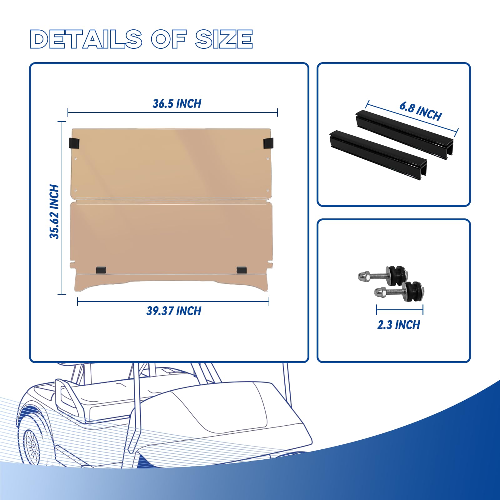 EZGO - Parabrisas para carrito de golf EZGO TXT 1995-2013 EZGO TXT y Medallist, plegable, protección UV y resistente a los golpes, acrílico transparente/tintado