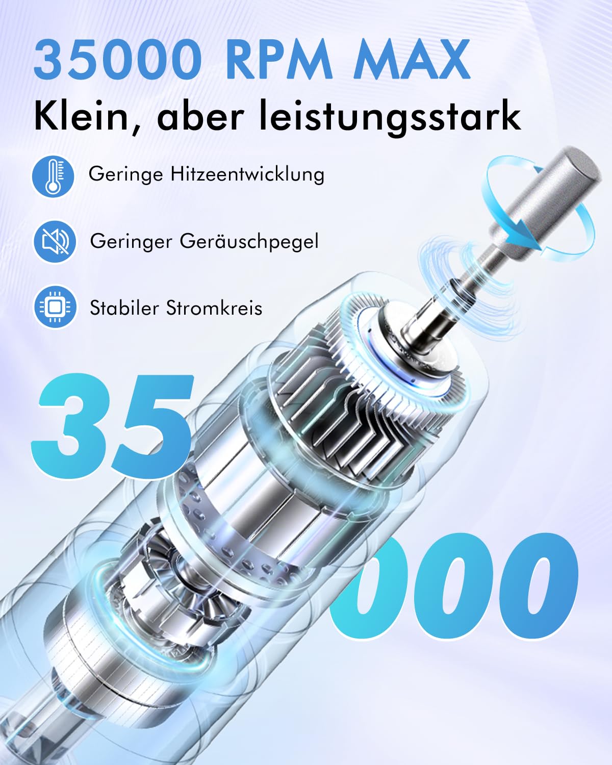 CozyZen Elektrische Nagelfräsmaschine 35.000 U/min Profi-Set | Mit LCD-Display, Hand- & Fußpedal, leise und vibrationsarm für Acryl-, Gel- & Naturnägel, Salon & Zuhause（Blau）