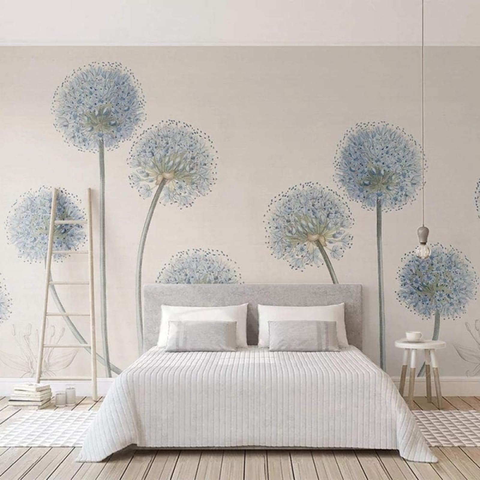 Papier peint salon murale bleu fleur fraîche 3D moderne 430x300 cm