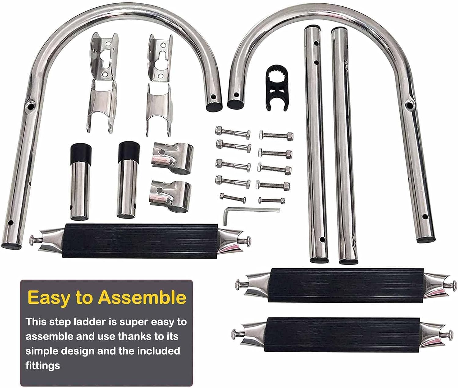 Stainless Steel Boat Ladder Swimming Pool Folding 3-Step Dock Boat Boarding Ladder for Side, Stainless Stern Mount Ladder for Marine Pontoon, Yacht & Fishing Boat, with Wide Tread & Flip-up